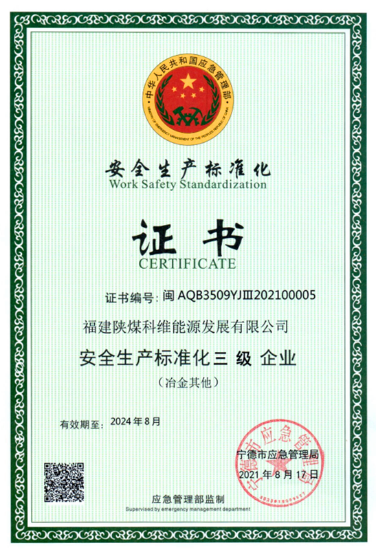 福建科維公司榮獲“安全生產(chǎn)標(biāo)準化三級企業(yè)”等級證書.png